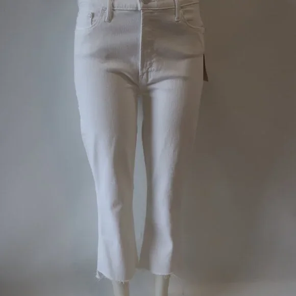 NWT Womens Mother (Item-85) White Insider Crop Step Fray Fairest All Jeans 31